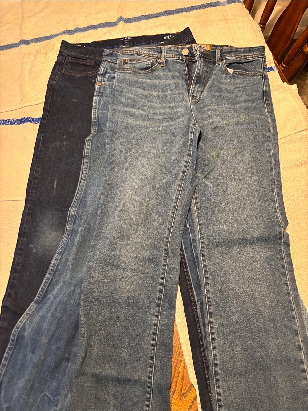 Wrangler Men’s Straight Leg Jeans in Light and Dark Blue Denim